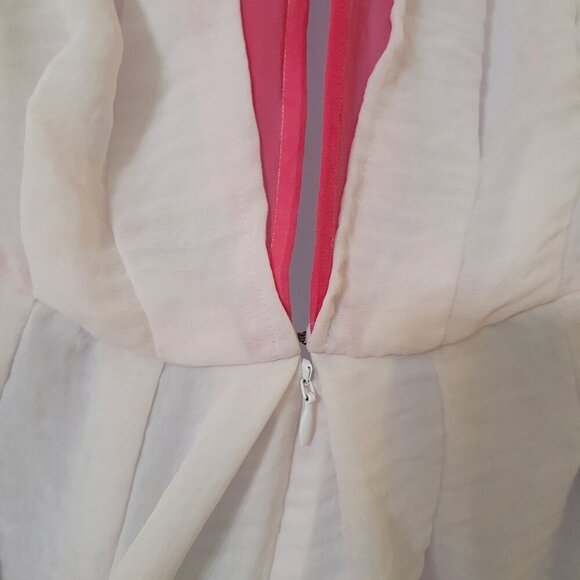 Rebecca Taylor Sleeveless Ivory Peplum Top W/ Sheer Pink Back Detail Size 8 Silk - Picture 9 of 11